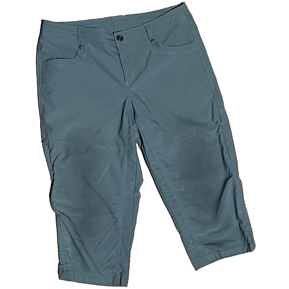 Kuhl Women’s Blue/Green Capri Pants Flat Front Button Pockets Size 8 30”x18”